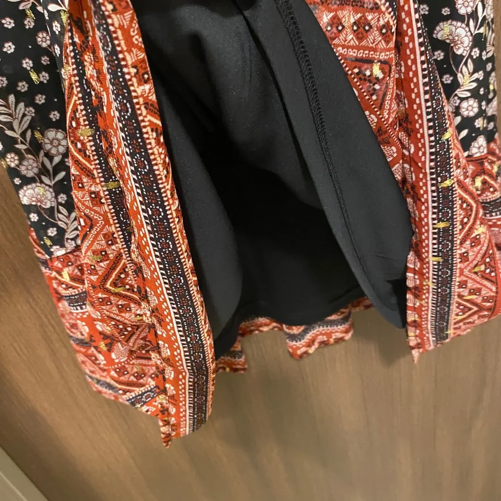 MAURICES Metallic Floral Smocked Neck Shift Dress Size 2X Black Boho Cottagecore
